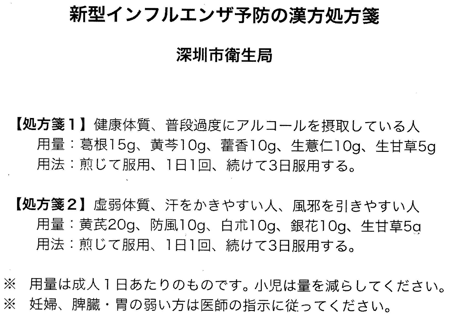 新型インフルエンザ　漢方処方箋　大明気功院